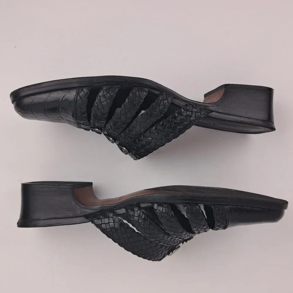 Coldwater Creek Black Leather Braided Moc Croc Mules Size 8 - Picture 4 of 15